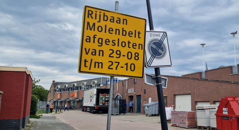Vertraging bij rotonde/Molenbelt afgesloten (update)